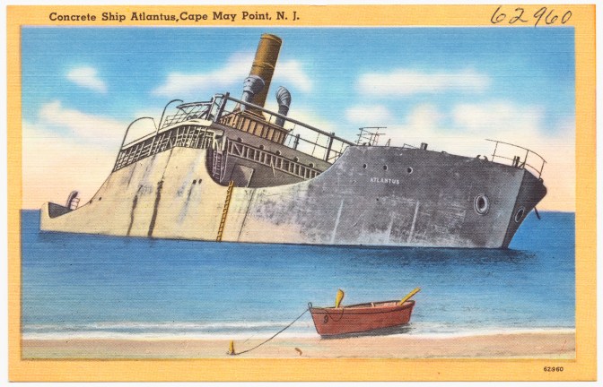 Postcard of SS Atlantus, depicting ship after it had run aground.