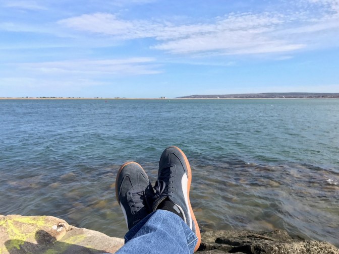 Picture of jetty rocks and the Massachusetts Bay.