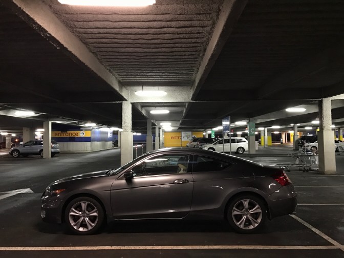 Gray Honda Accord coupe in IKEA parking lot.