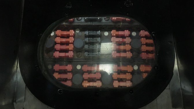 Submarine battery, viewable through a hatch.