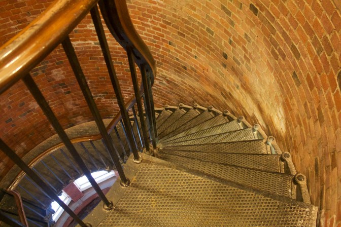 Downward view of staircase.