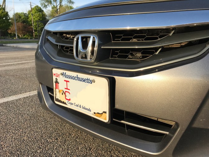 Front of Honda Accord with Massachusetts Cape Cod & Island specialty license plate.