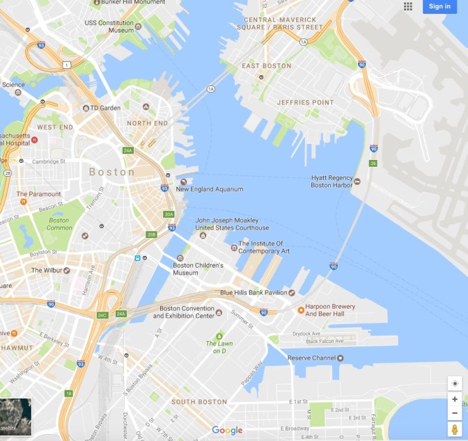 Google Map of Boston Harbor in 2017.