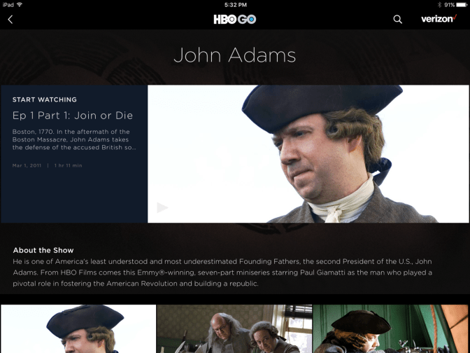 Screenshot of John Adams series on HBO.