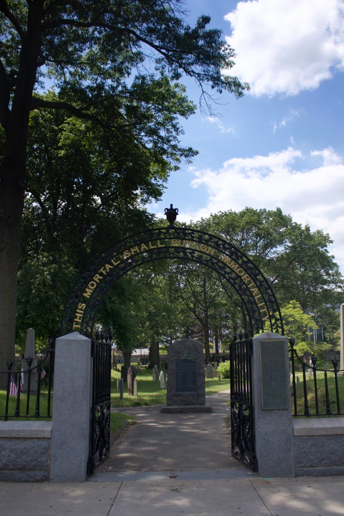 Entrance gates to Hancock Cemetery in Quincy, MA.