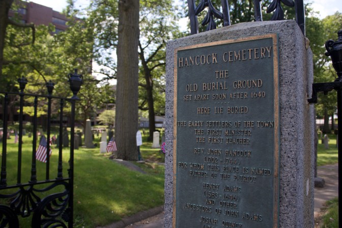 Sign outside Hancock Cemetery describing origins of cemetery.