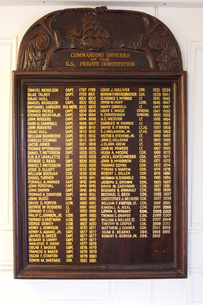 Plaque with names of all commanders of USS Constitution.