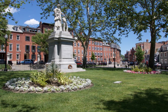 Memorial for Civil War dead in a public square in Charlestown.