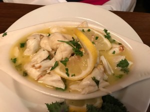Crab meat in lemon and butter sauce.