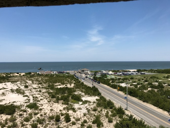 View from the top of Fire Control Tower 23, looking toward Sunset Beach and the concrete ship.