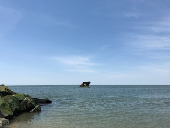 View of the concrete ship SS Atlantus from Sunset Beach.