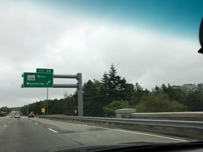 Road sign for Wyoming, Rhode Island, on I-95.