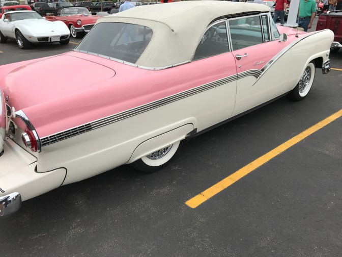 1950s coupe, in pink and white.