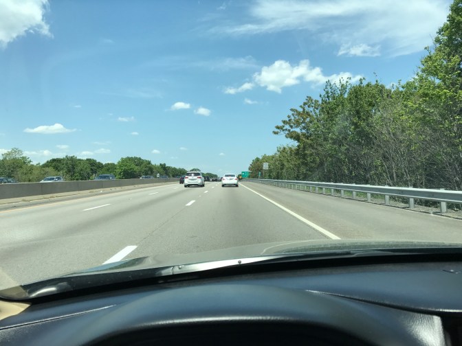 View of Route 3 North, from behind the windshield.