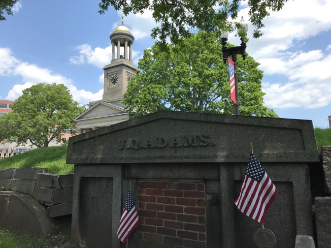 Tomb of John Quincy Adams, with United First Parish Church steeple in distance.