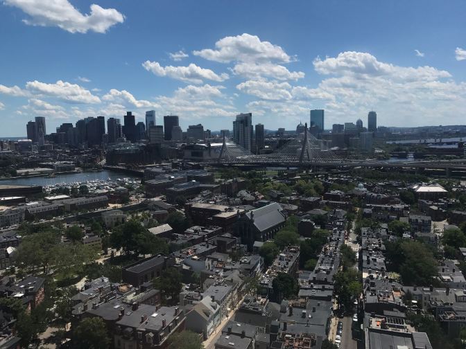 View of Boston skyline from the top of Bunker Hill Monument.
