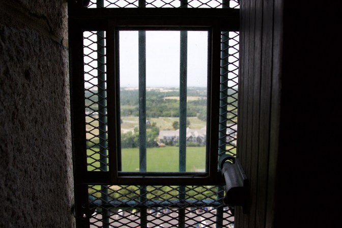 Window looking out at the countryside around Provincetown.
