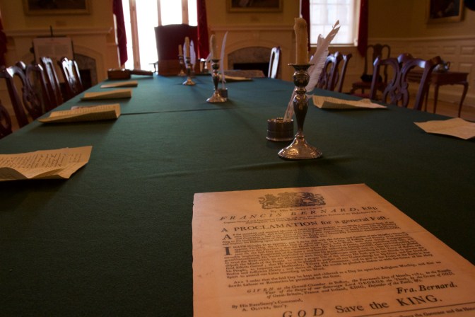 Table in the Royal Governor's Council Chambers in the Old State House.