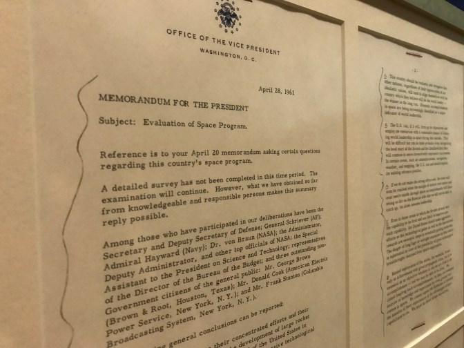 Memo from Vice President John to President Kennedy on the space program.