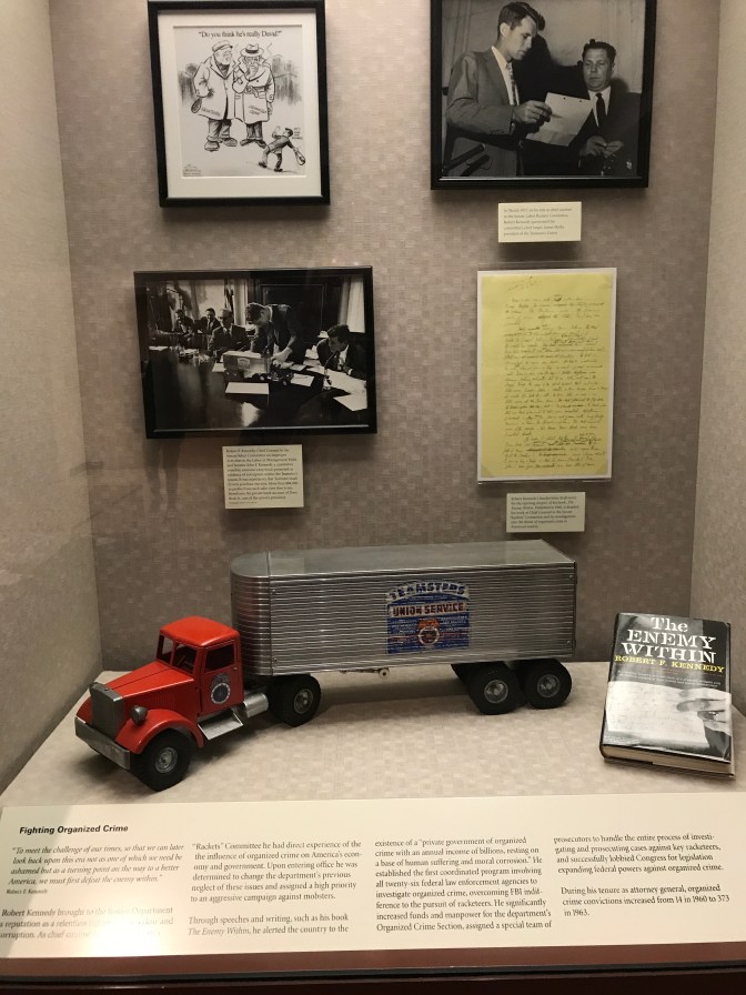 Display on Robert Kennedy's involvement with prosecution against organized crime.