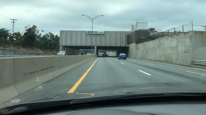 View of the Star Market that sits above the Massachusetts Turnpike.