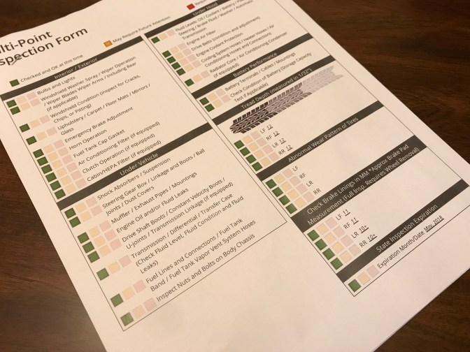 Multi-point inspection report.