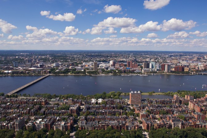 Northern view. The Charles River is in the middle of the image.