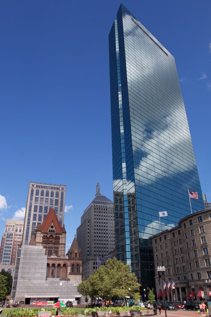 Copley Square. The Hancock Tower dominates the view.
