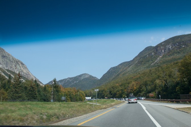 Franconia Notch. View of the highway approaching the notch.