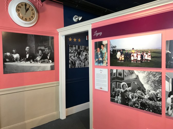 Wall of images of the Kennedys in Hyannis.