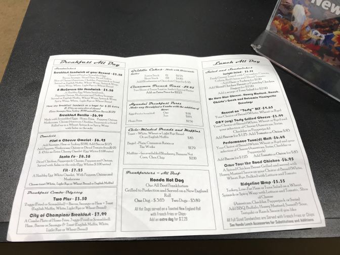 Menu at McGovern Honda.