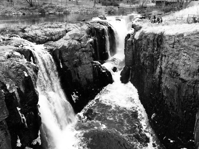 View of Great Falls, in black and white.