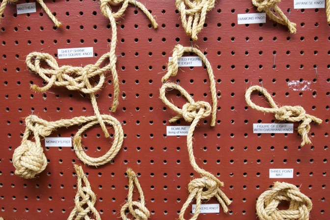 Wall display of various knots.