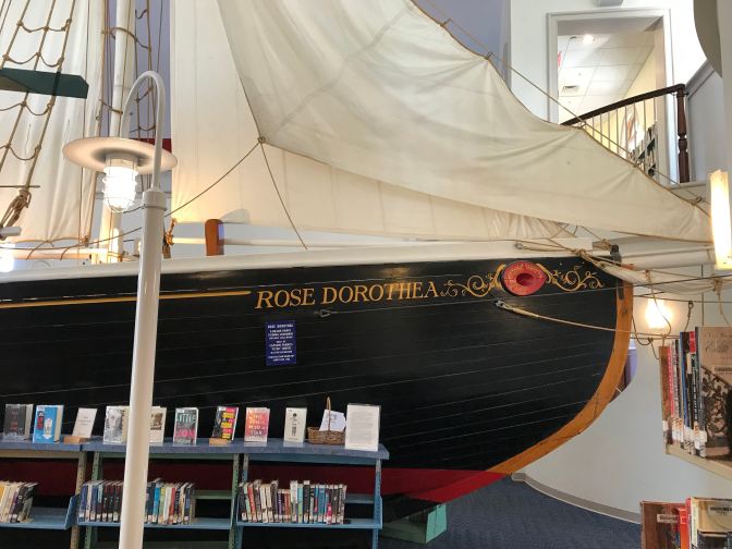 The sailing ship Rose Dorothea on the second floor of the library.