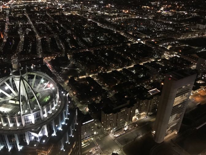 View of Boston at night, facing southward.