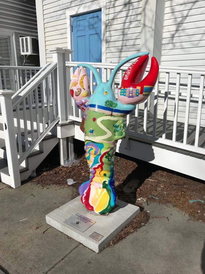 Hand-painted lobster statue.