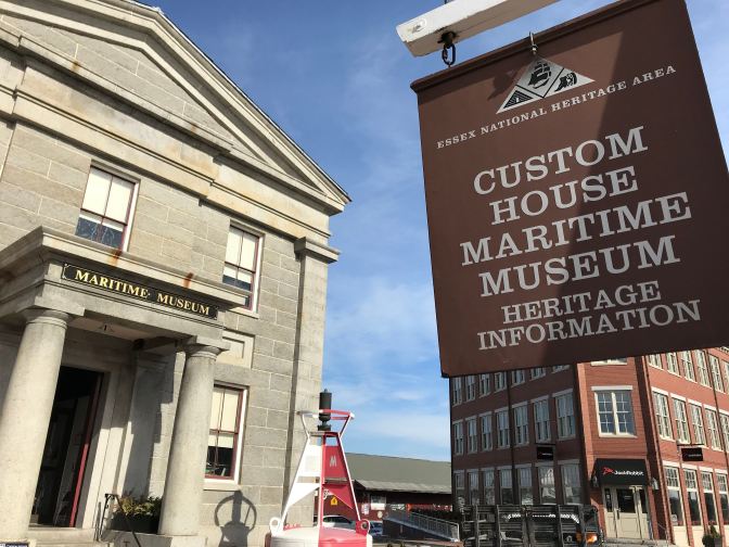 Custom House Maritime Museum exterior, and sign.