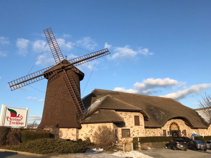 Christmas Tree Shops Building, built like an English barn.