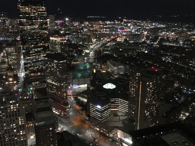Nighttime view of Boston from the Skywalk Observatory.