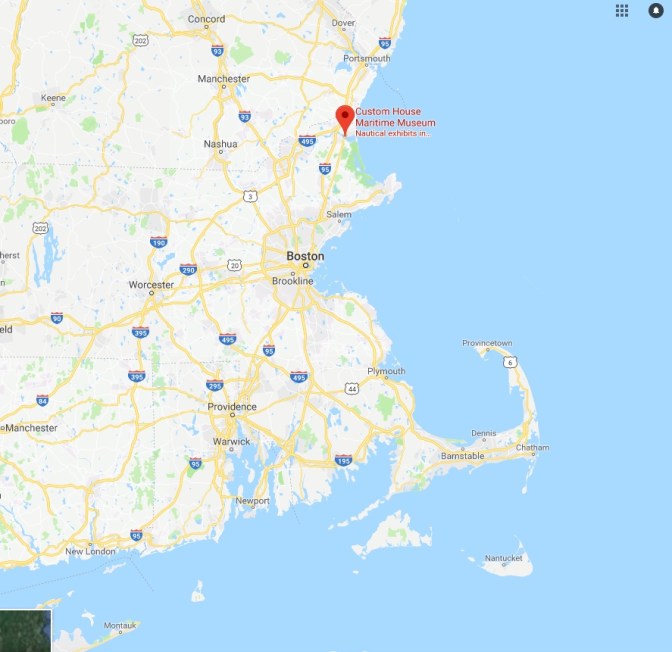 Map with a pin in Newburyport, MA.