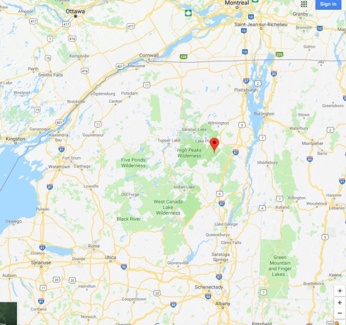 Map of the Adirondack Mountains in New York.