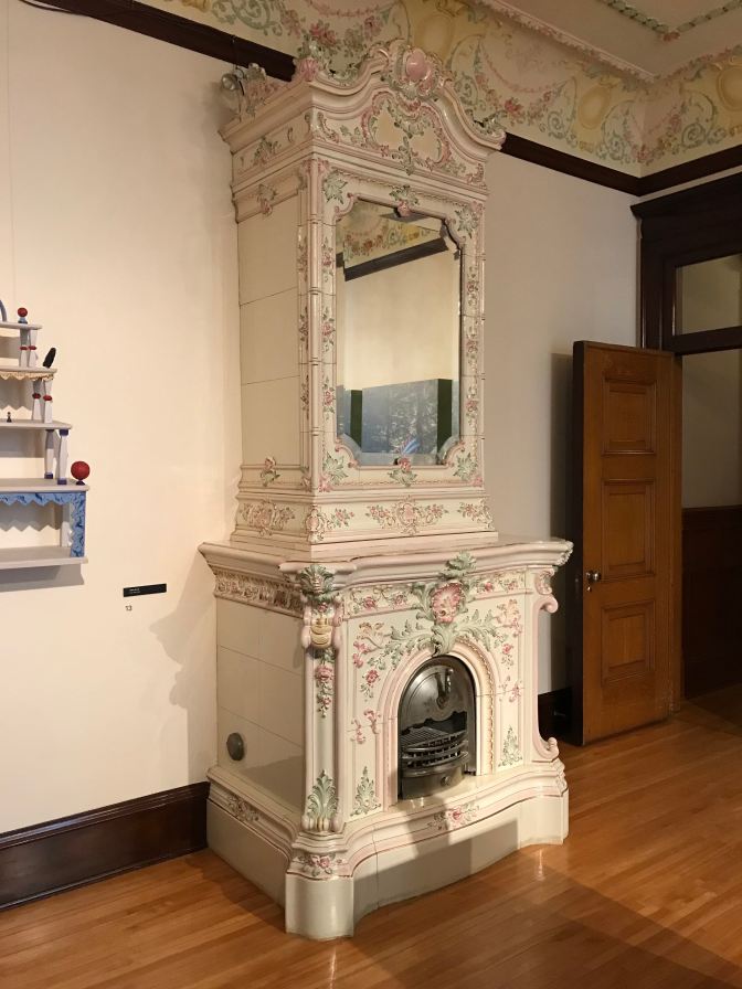 Large porcelain fireplace.