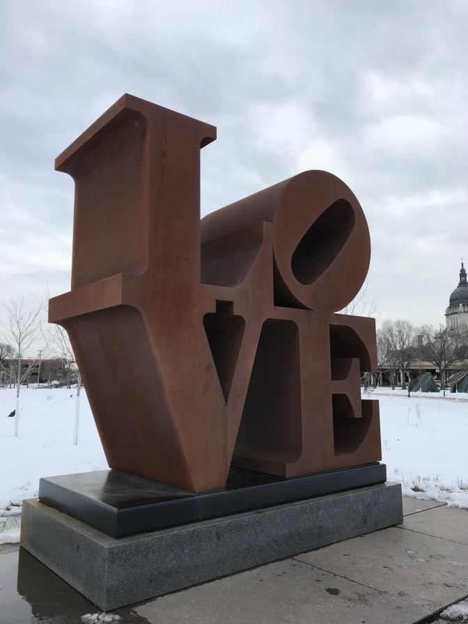 Red LOVE sculpture by Robert Indiana.