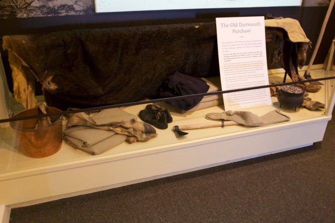 Display of the Old Dartmouth Purchase, which has the items that were sold to the Native Americans in exchange for land.