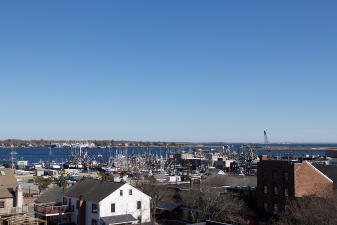 View of New Bedford harbor from observation deck.