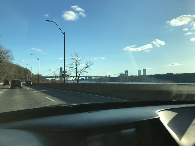 View of the George Washington Bridge over the Hudson River, from the Hudson River Parkway.