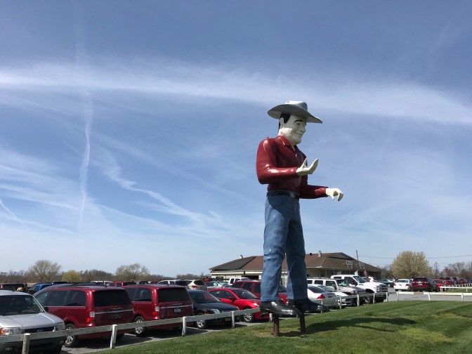 Cowboy statue outside of Cowtown Rodeo.