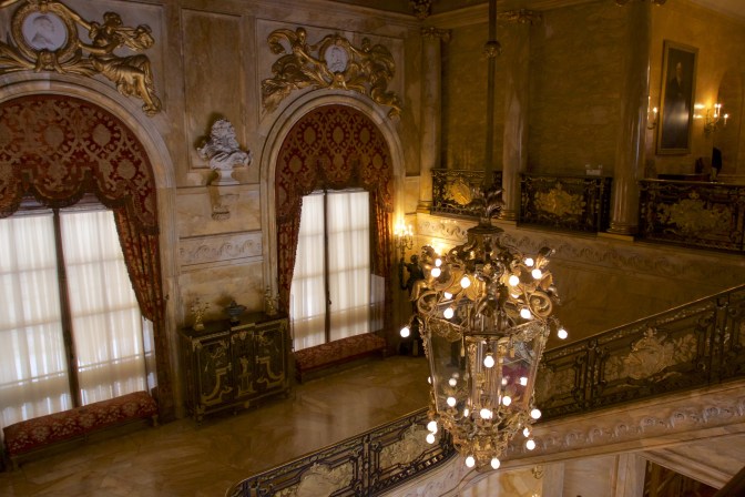 Chandelier hanging in the main staircase.