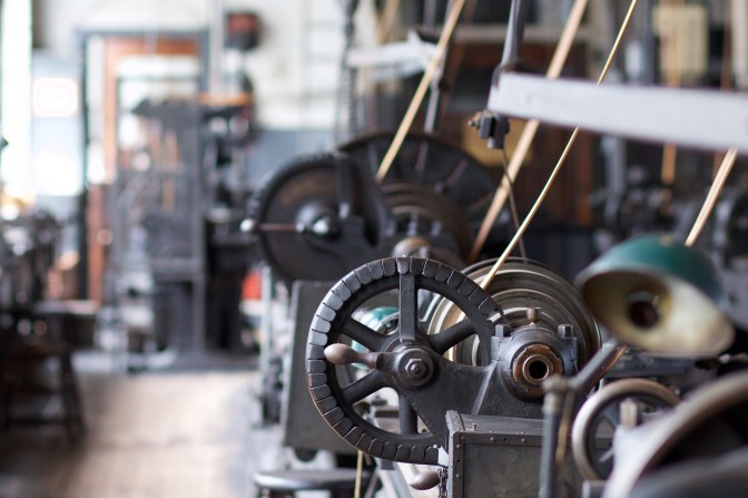 Pulley on machine in the Precision Lab.