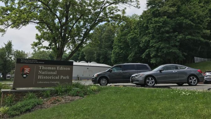 2012 Honda Accord coupe parked near sign for Thomas Edison National Historical Park.
